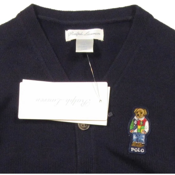 Polo Ralph Lauren Baby Boys Navy Polo Bear Graphic V-Neck Cardigan Sweater - Picture 2 of 4